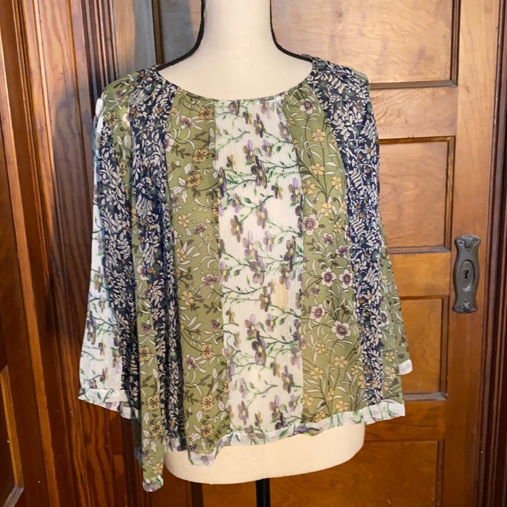 Sheer gorgeous peasant blouse with accordion pleat